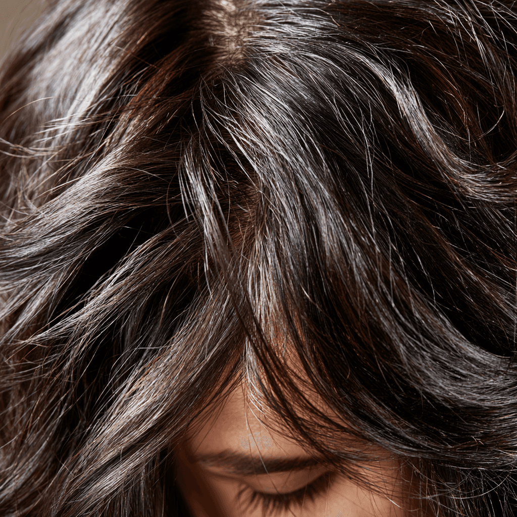 Healthy thick hair viewed from above