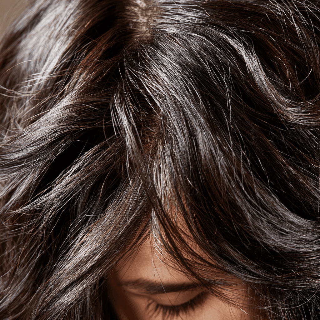Healthy thick hair viewed from above